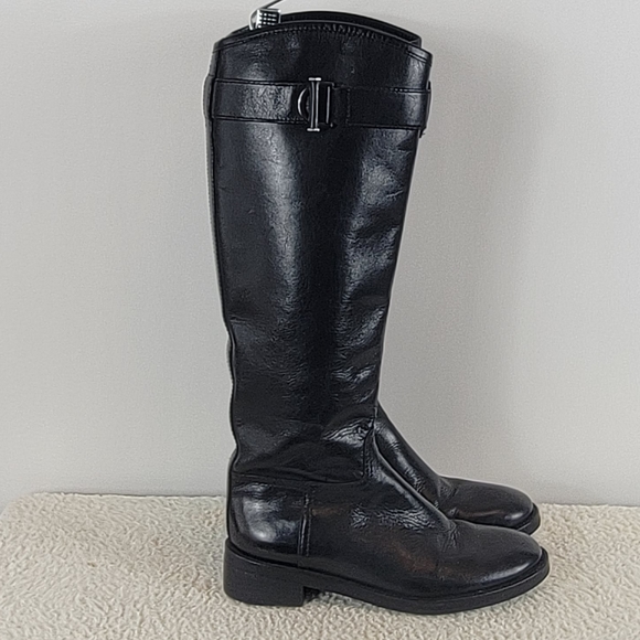 Tory Burch Grace Equestrian Knee High Leather Riding Boots Black 32148367 Size 6 - Picture 2 of 11